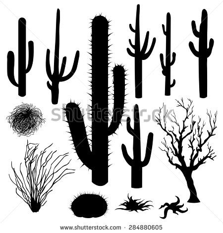 450x470 Vector Set Of Black Silhouettes Of Cacti And Other Desert Plants