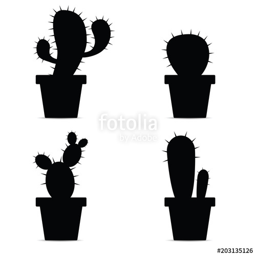 500x500 Cactus In Pots Black Silhouette Vector Illustration Stock Image