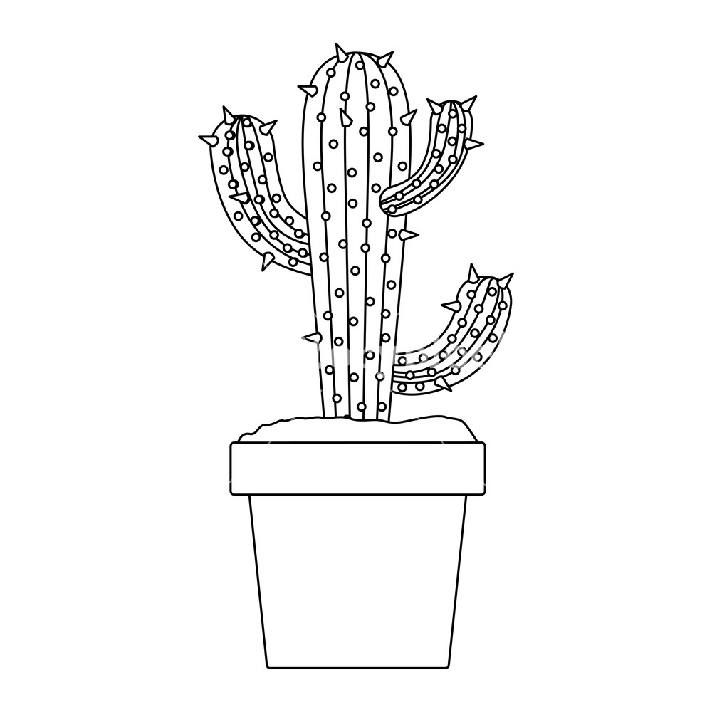1000x1000 Monochrome Silhouette With Cactus Of Three Branch In Pot Vector