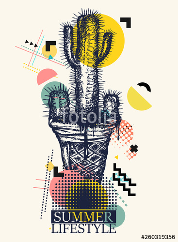 Cactus And Ice Cream Zine Culture Style Hand Drawn Vector Art 367x500 Cactus And Ice Cream Zine Culture Style Hand Drawn Vector Art