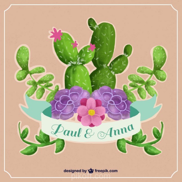 626x626 Wedding Invitation With Watercolor Cactus Vector Free Download