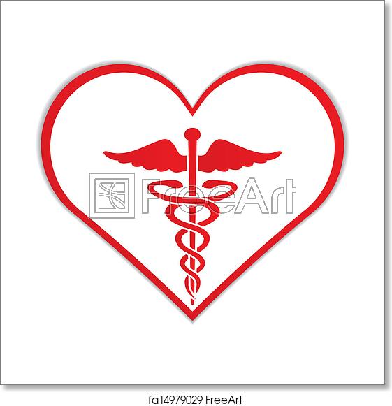 561x581 Free Art Print Of Caduceus In Heart Medical Symbol Caduceus