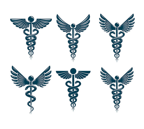 600x540 Set Of Vector Caduceus Symbols Created Using Bird Wings And Snakes