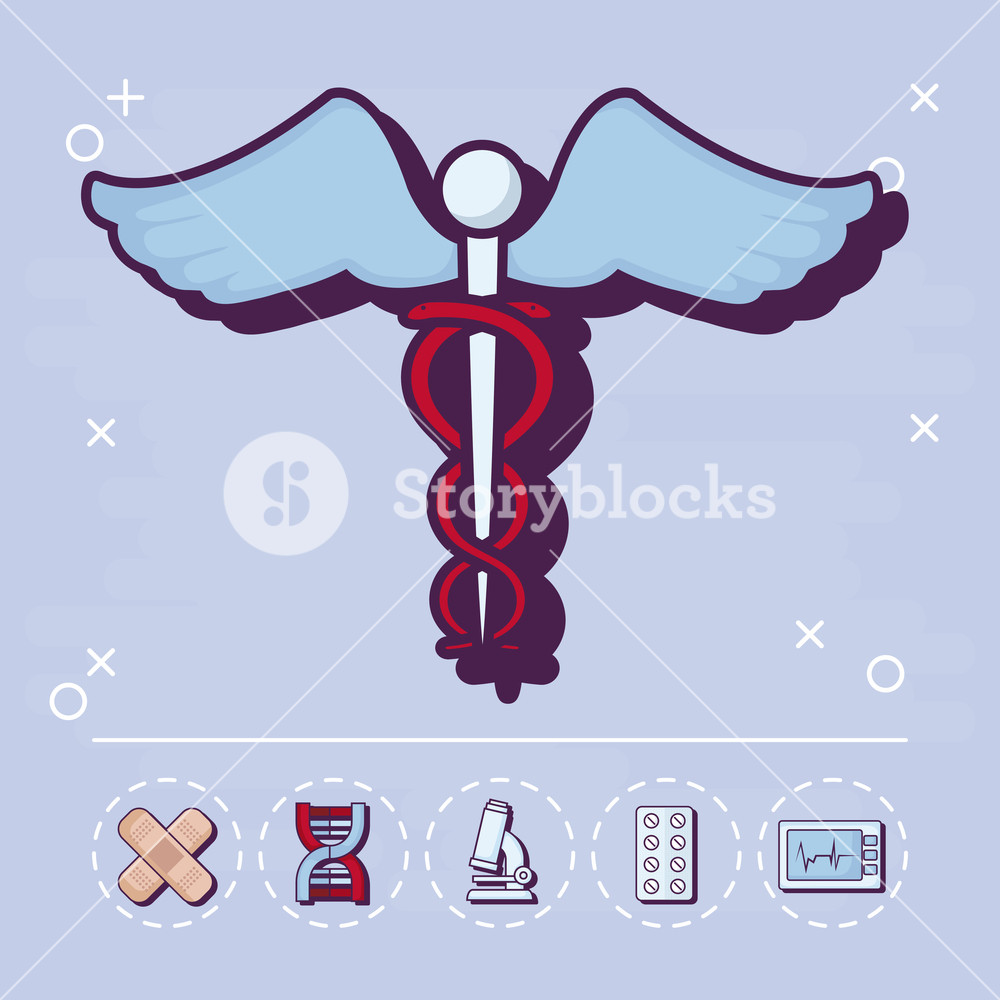 1000x1000 Caduceus Symbol And Medical Related Icons Over Purple Background