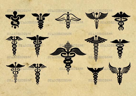 570x403 Digital Png Caduceus Vector Clipart Silhouette Etsy