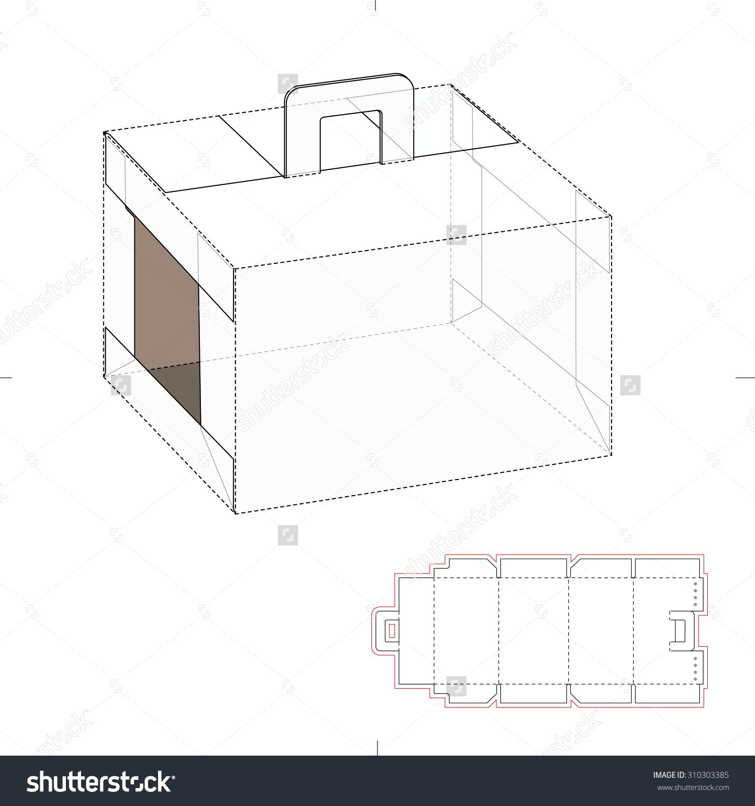 1500x1600 Carrying Box With Handle And Die Line Layout Stock Vector