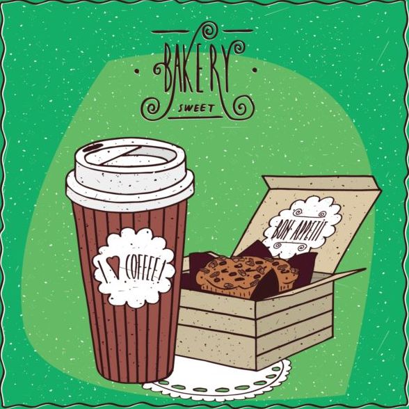 588x588 Coffee In Paper Cup And Cake In Carton Box Vector Free Download