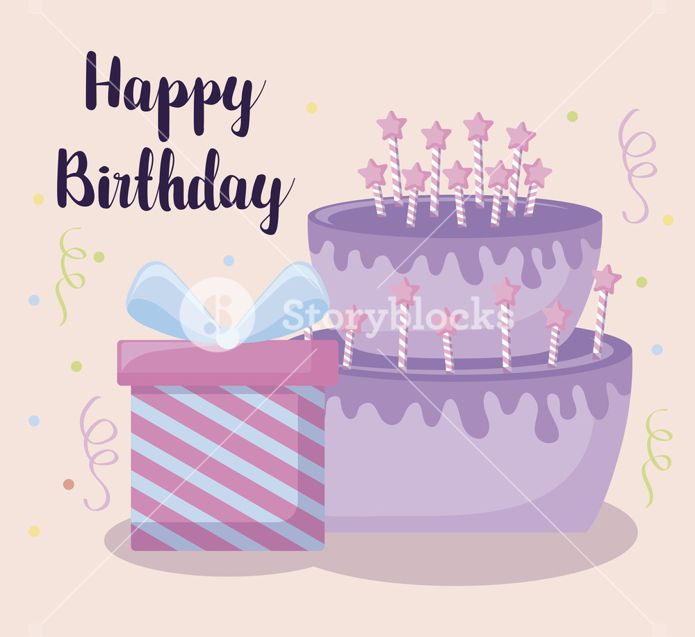1000x917 Happy Birthday Card With Sweet Cake And Gift Box Vector