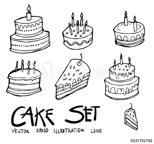 Set Of Birthday Cake Icon Drawing Illustration Hand Drawn Doodle 500x468 Set Of Birthday Cake Icon Drawing Illustration Hand Drawn Doodle