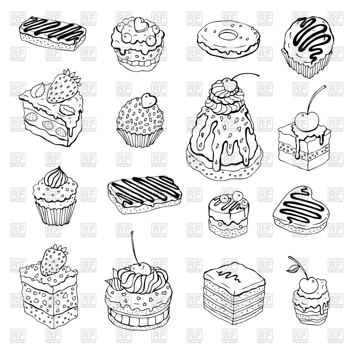 1200x1199 Set Of Cute Outline Cakes Vector Image Of Food And Beverages