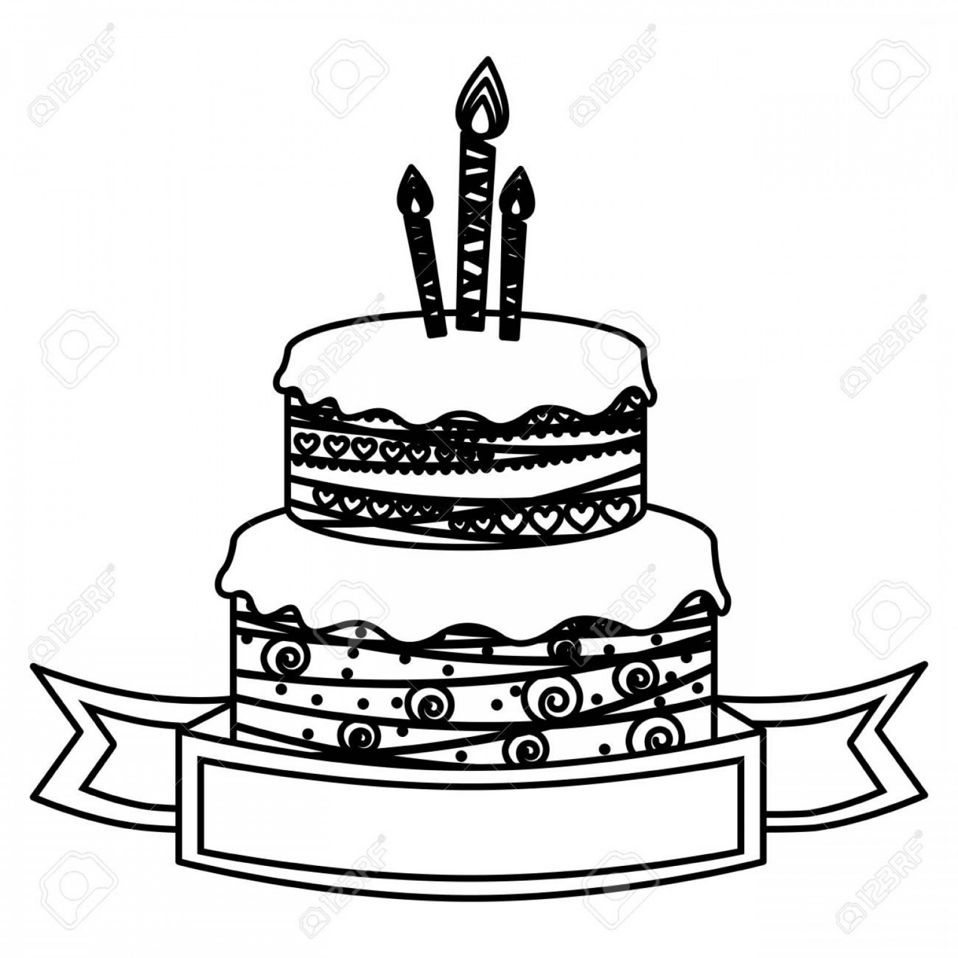 1872x1872 Photostock Vector Sketch Silhouette Birthday Cake Two Floors