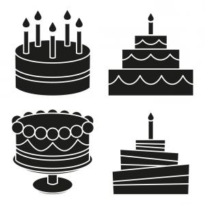 300x300 Black And White Birthday Cake Silhouette Set Vector Catchsplace