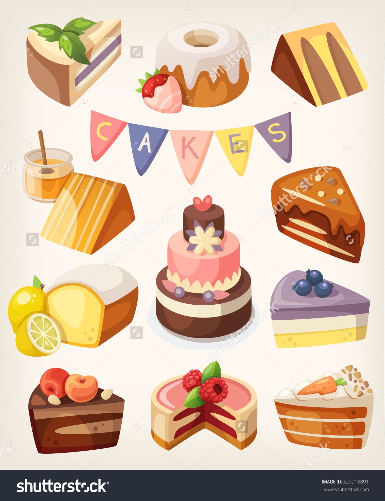 1228x1600 Set Of Colorful Tasty Pieces Of Cakes, Slices Of Pies, And Other