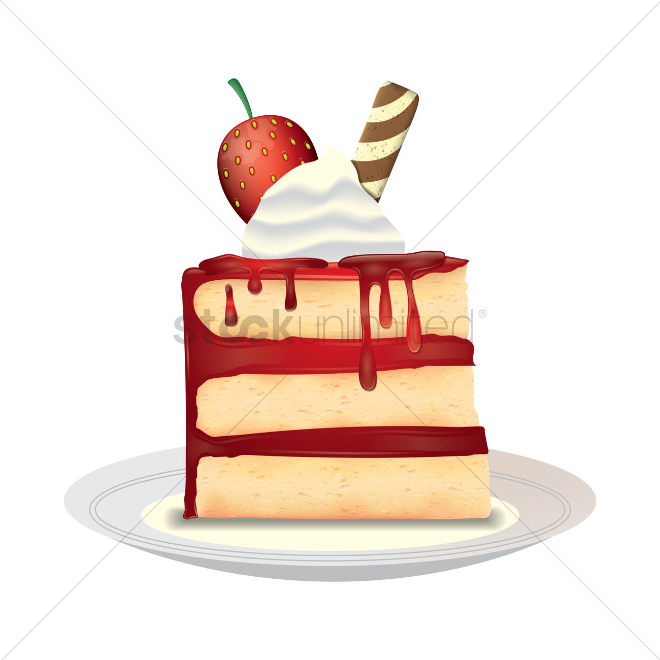 1300x1300 Strawberry Cake Slice Vector Image