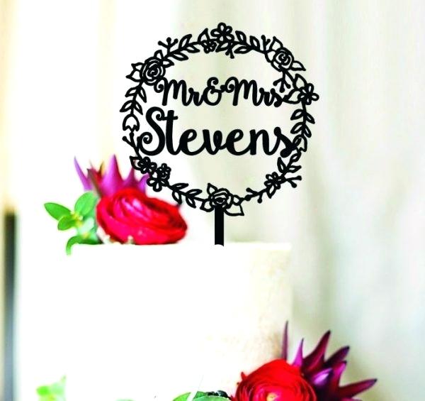 600x565 Flower Wreath Custom Wedding Cake Topper And S Name Toppers Pretty