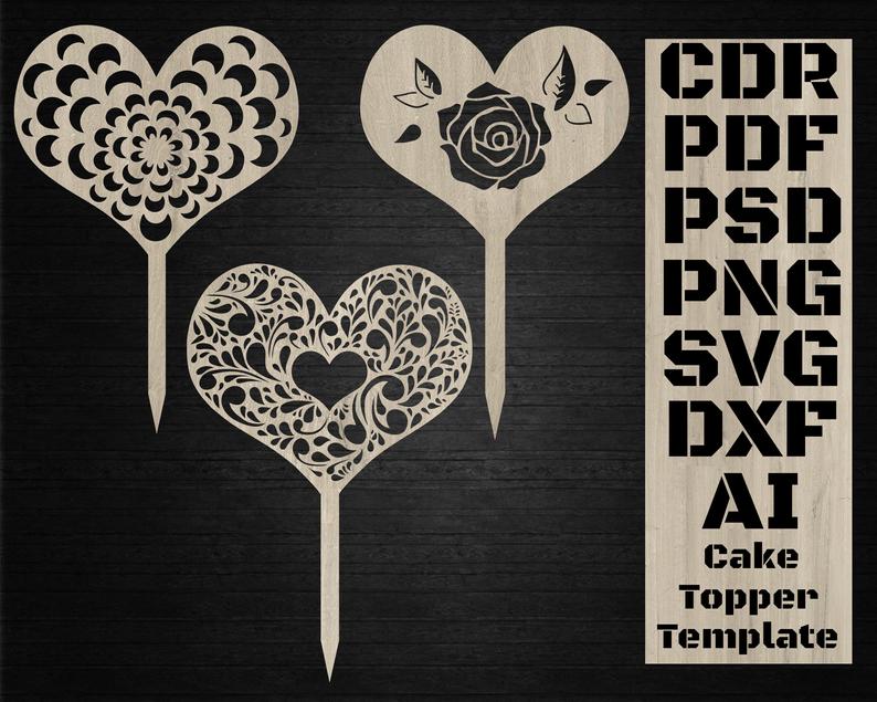 794x635 Heart Cake Topper Template Heart Vector Decor For Cake Etsy