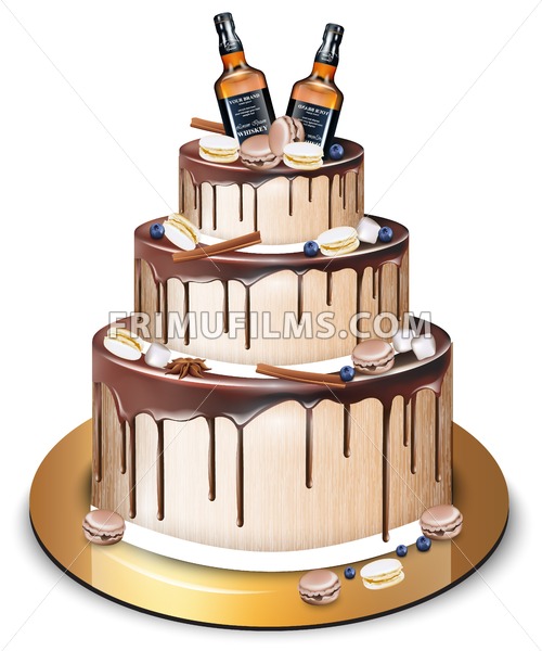 500x600 Happy Birthday Delicious Cake Vector Whiskey Bottles