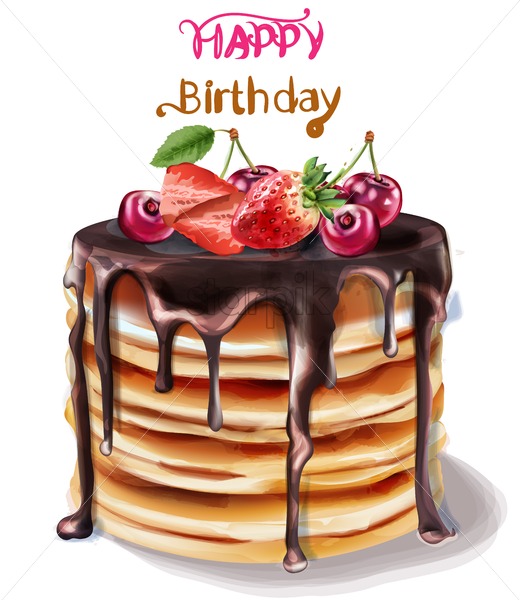 520x600 Happy Birthday Cake Vector Watercolor Chocolate Filling