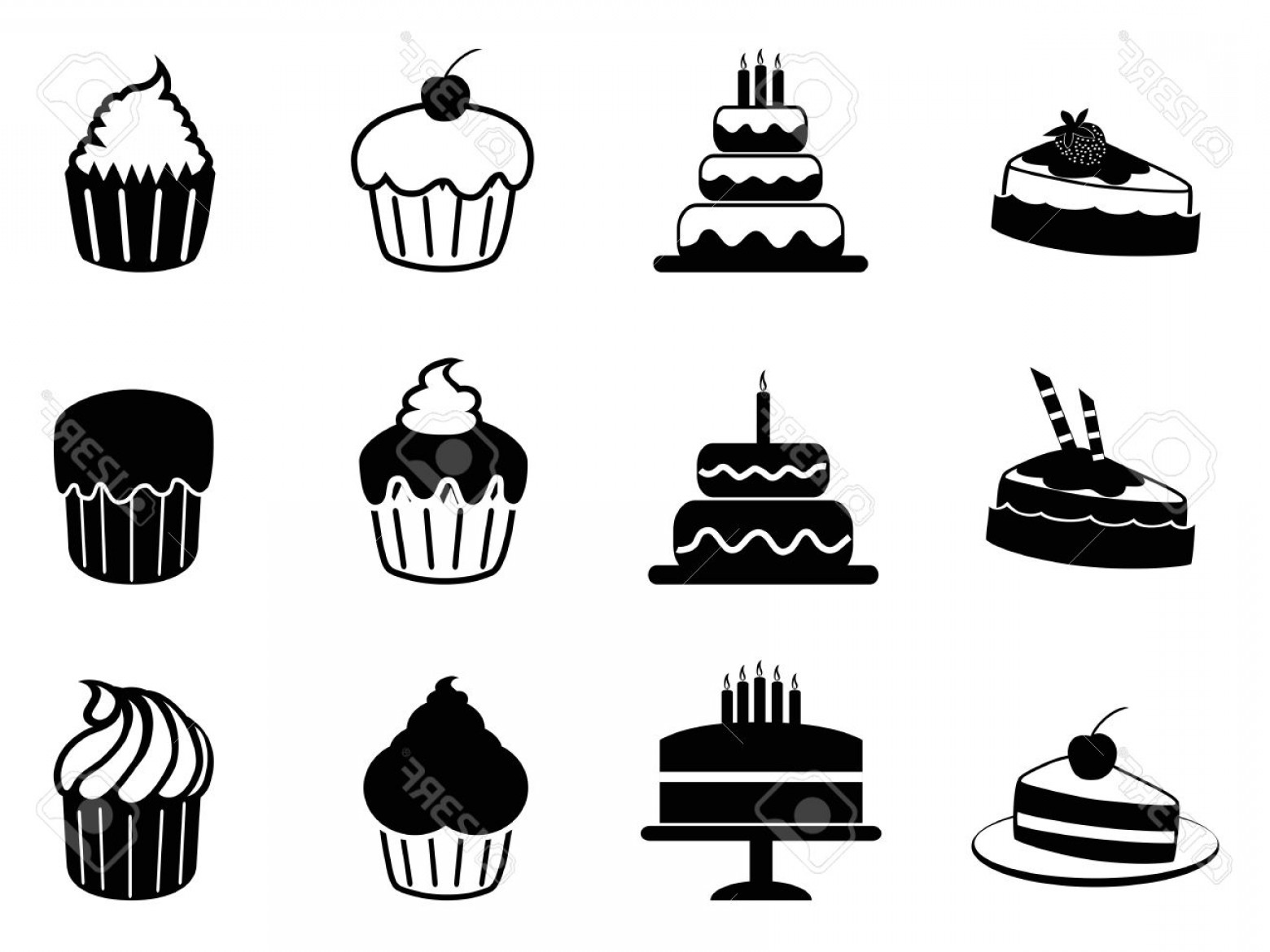 Photostock Vector Isolated Black Cake Icons Set From White 1560x1170 Photostock Vector Isolated Black Cake Icons Set From White