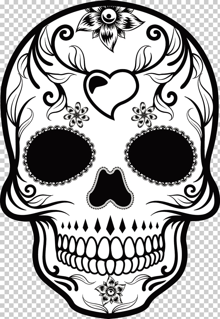 728x1057 Calavera Skull Hipster Beard Sticker, Hand Painted Black And White