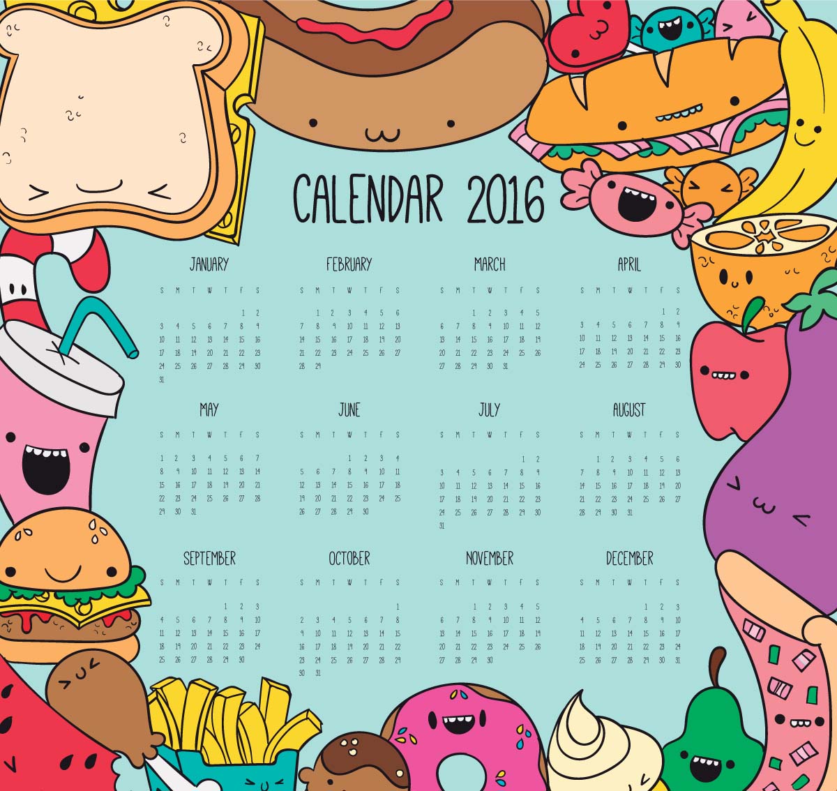 1200x1134 Fast Food Funny Calendar Vector Free Download