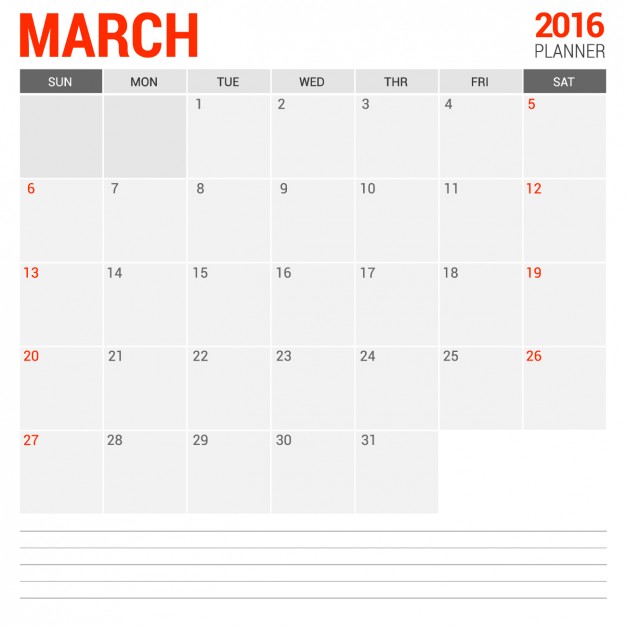 626x626 March Monthly Calendar Vector Free Download