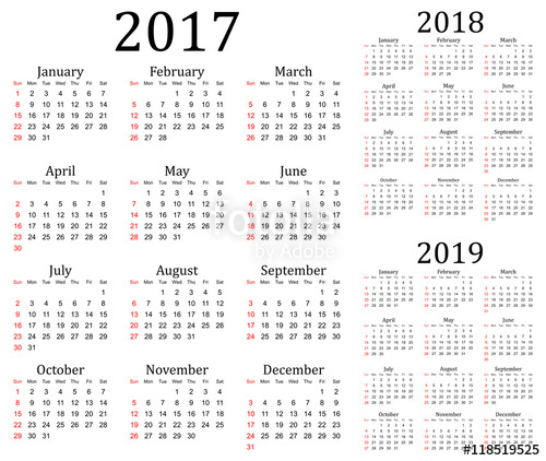 Three Year Vector Calendar 500x422 Three Year Vector Calendar