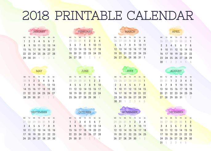 686x490 Printable Watercolor Calendar Vector