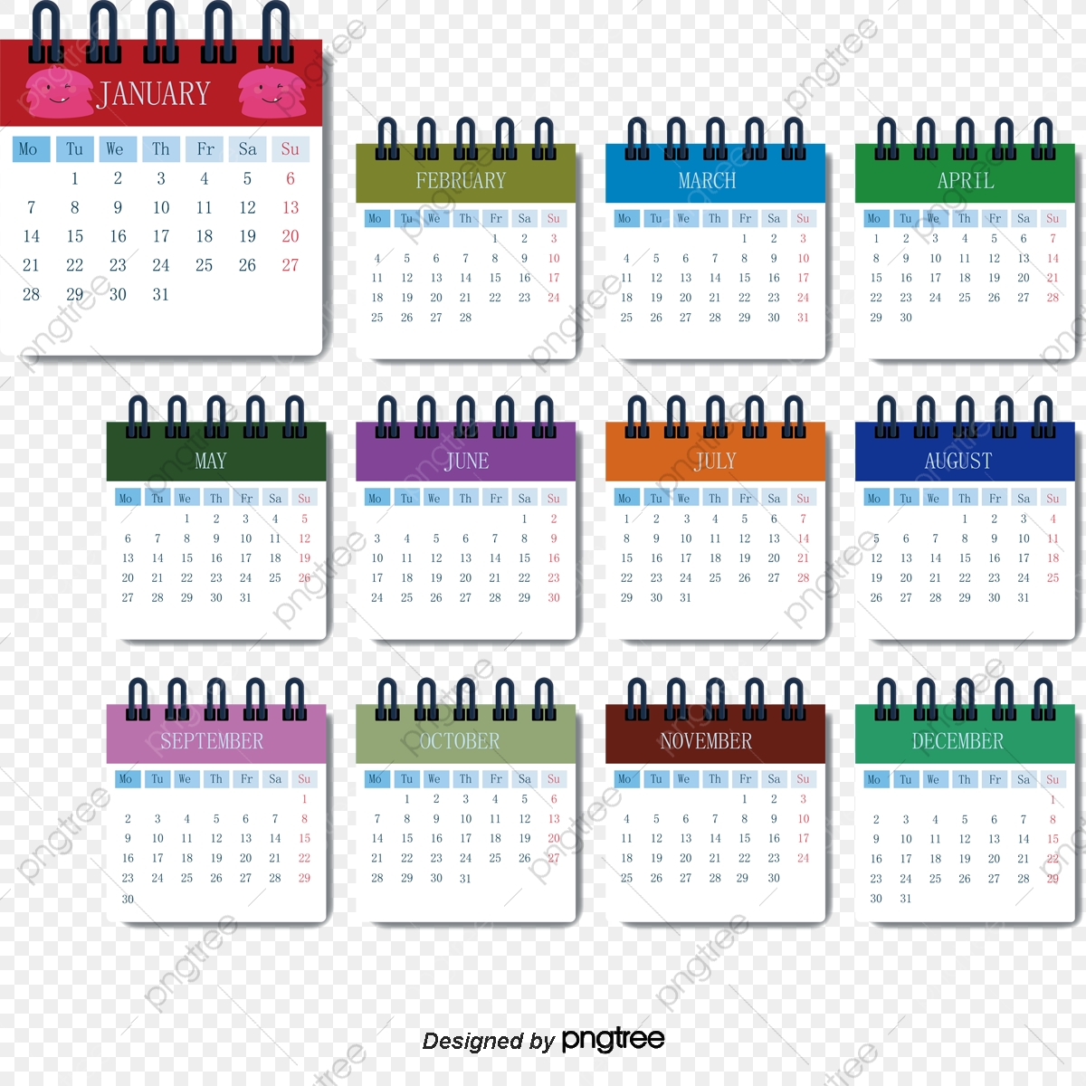 1200x1200 Color Loose Leaf Calendar Template, Vector Png, Return To School