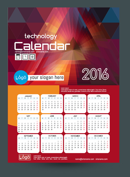 500x682 Technology Calendar Template Vector Free Download
