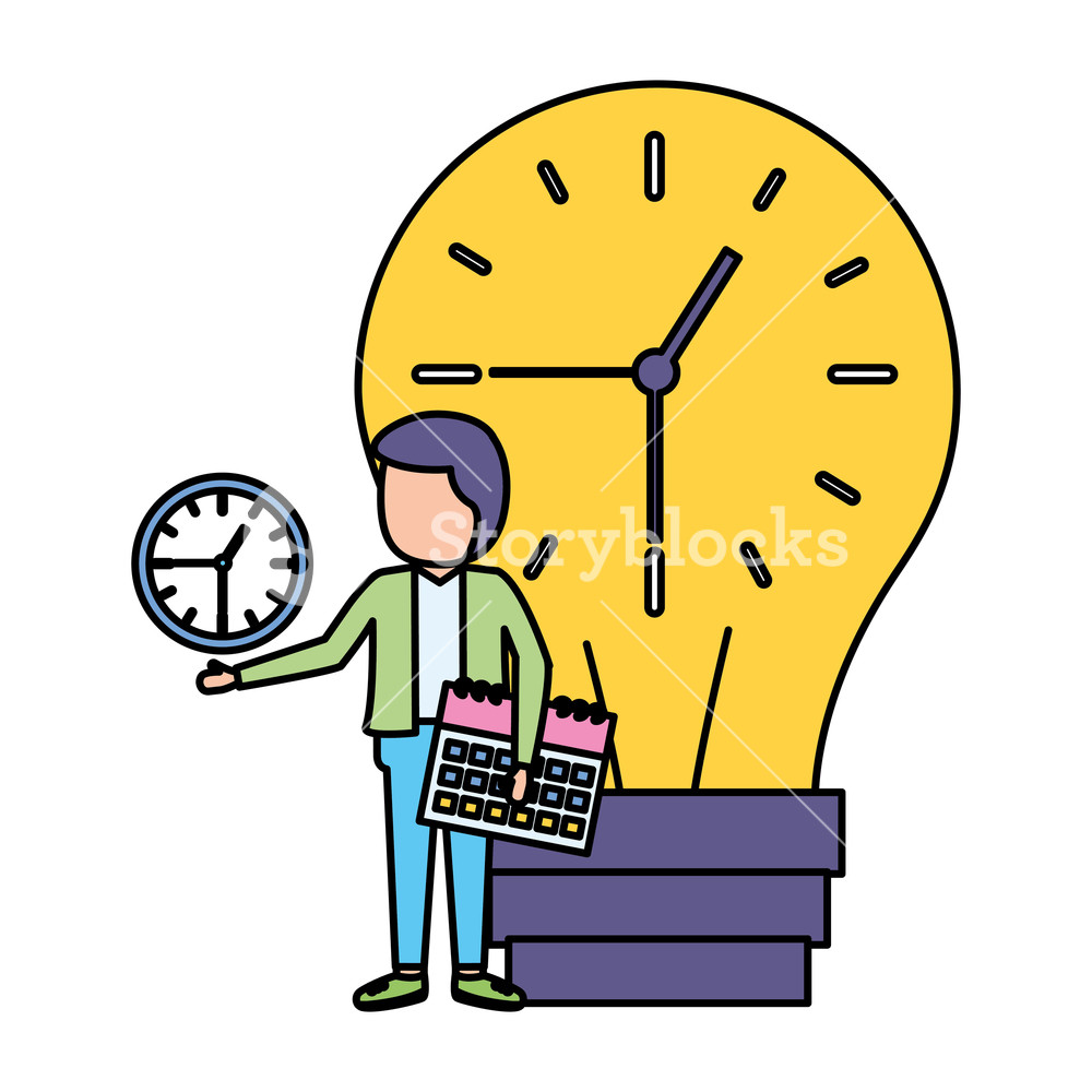 1000x1000 Businessman With Bulb Clock Time Calendar Vector Illustration