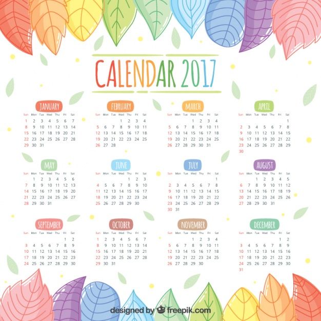 Calendar Of Beautiful Hand Drawn Colored Leaves Free Vector 626x626 Calendar Of Beautiful Hand Drawn Colored Leaves Free Vector
