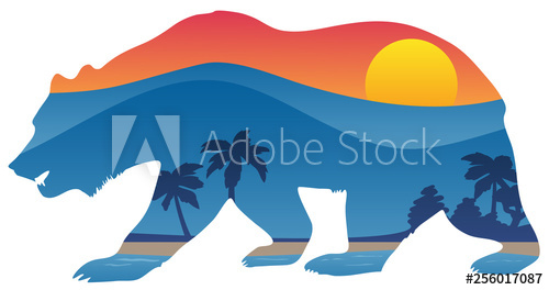 500x264 California Bear With Mountain Shoreline Summer Scene Overlay