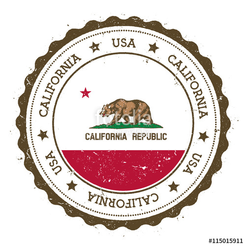 500x500 California Flag Badge Grunge Rubber Stamp With California Flag