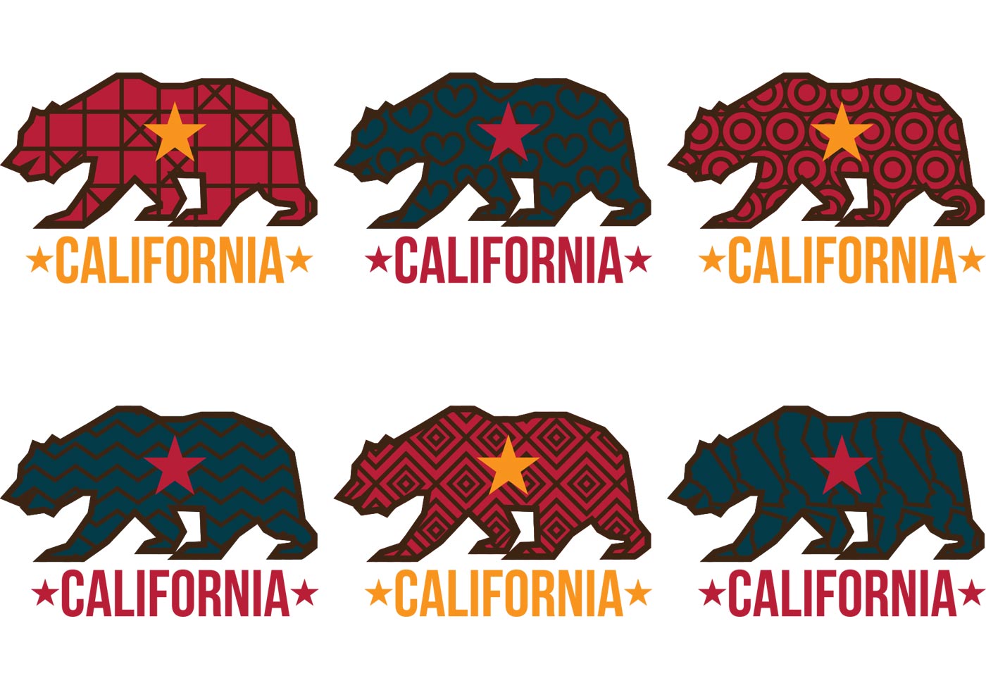 1400x980 Patterned California Bear Vectors