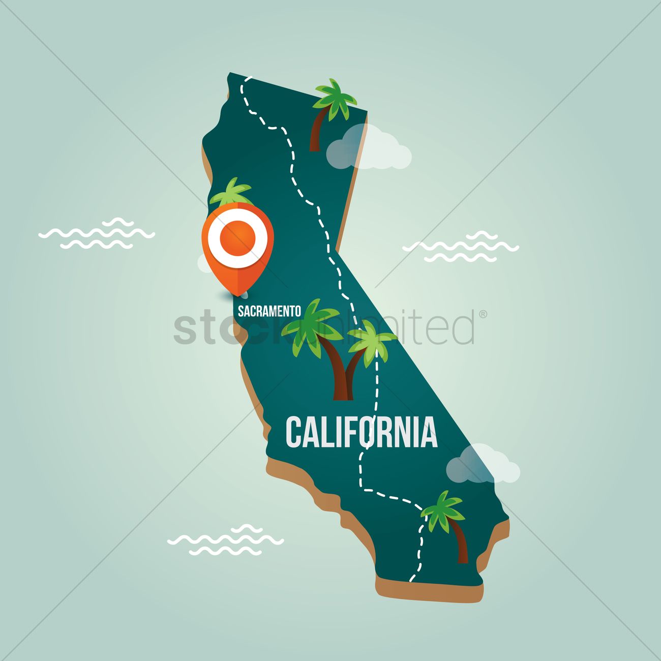 1300x1300 California Map With Capital City Vector Image