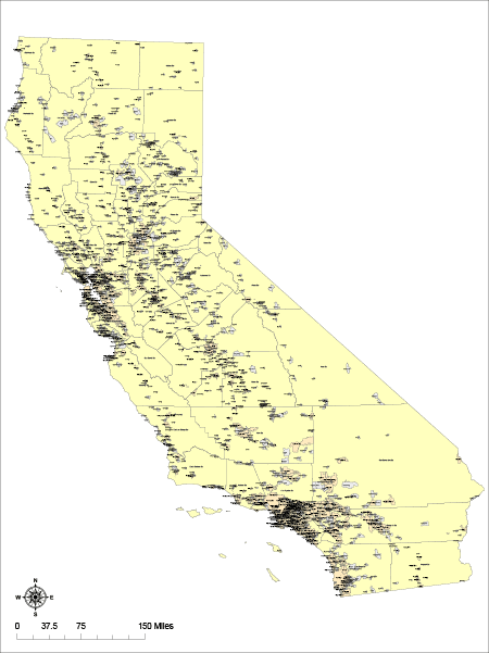 450x601 Editable California Map With Town, Cities, And Counties