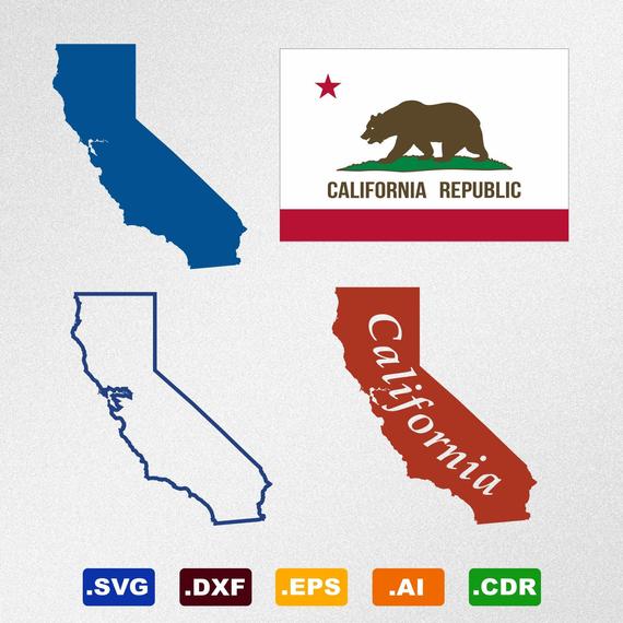 570x570 California Map Flag Dxf Cdr Vector For Etsy