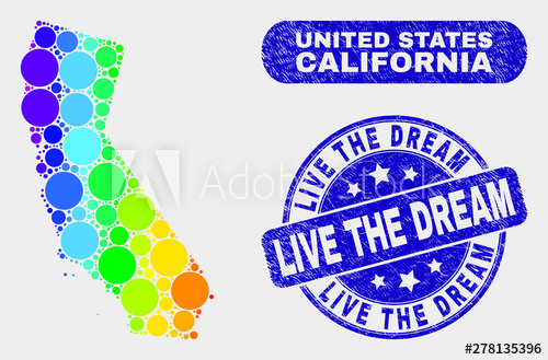 500x329 Rainbow Colored Dot California State Map And Seal Stamps Blue