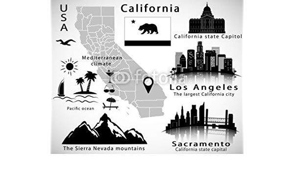 California State Vector Set City Skylines, Icons Mapflag 600x350 California State Vector Set City Skylines, Icons Mapflag