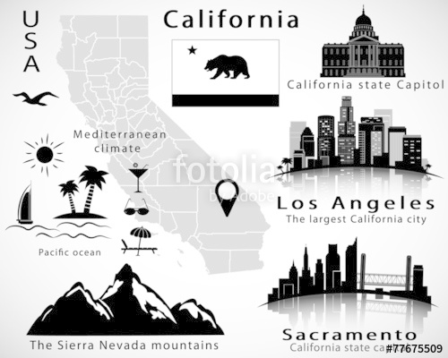 California State Vector Set City Skylines, Icons, Map, Flag 500x400 California State Vector Set City Skylines, Icons, Map, Flag