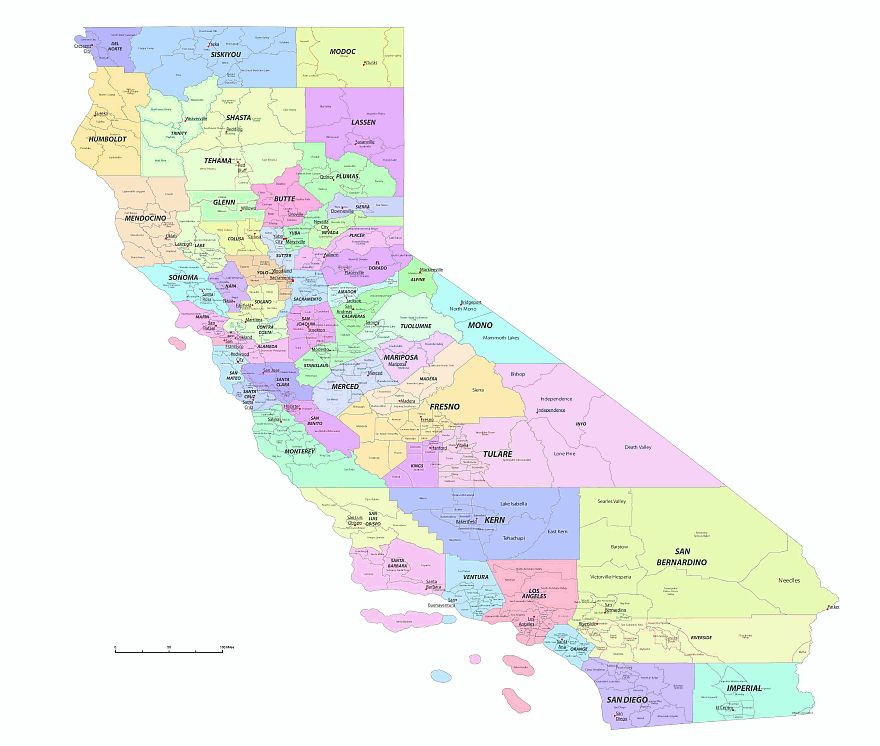 Detail Of California State Subdivision Vector Map 880x746 Detail Of California State Subdivision Vector Map
