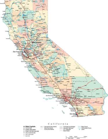 California Digital Vector Map With Counties, Major Cities, Roads 373x480 California Digital Vector Map With Counties, Major Cities, Roads