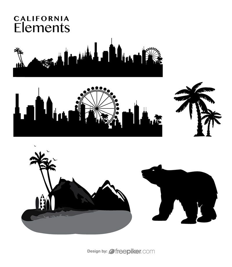 800x920 California Elements Skyline Mountain Vector Vector Graphics