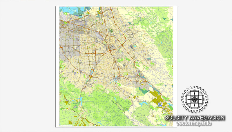 800x455 San Jose, California, Us Printable Vector Street City Plan Map, Full
