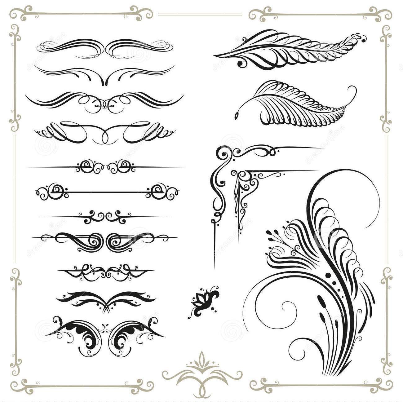 Calligraphy Border Vector Set Vintage Vector Design Elements 1300x1297 Calligraphy Border Vector Set Vintage Vector Design Elements