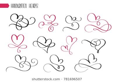 391x280 Set Of Hand Drawn Sketchy Calligraphy Hearts Vector Grunge Style