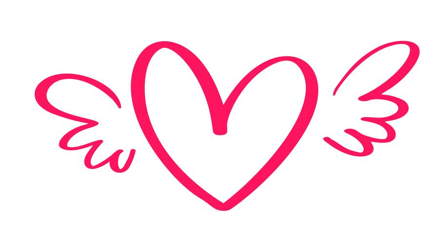 919x490 Vector Valentines Day Hand Drawn Calligraphic Heart With Wings