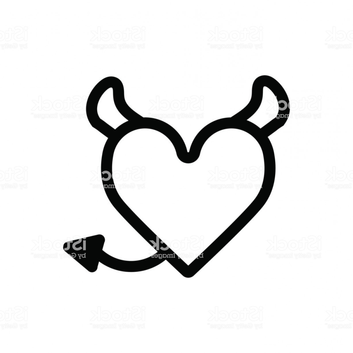 1228x1228 Devil Heart With Horns And Tail Heart Vector Icon Black And White
