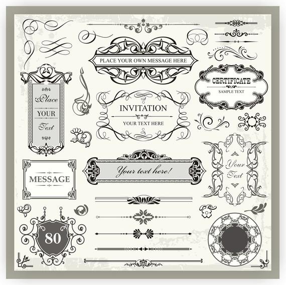 570x569 Vector Clipart Ornaments Scrolls Panels Calligraphy Etsy